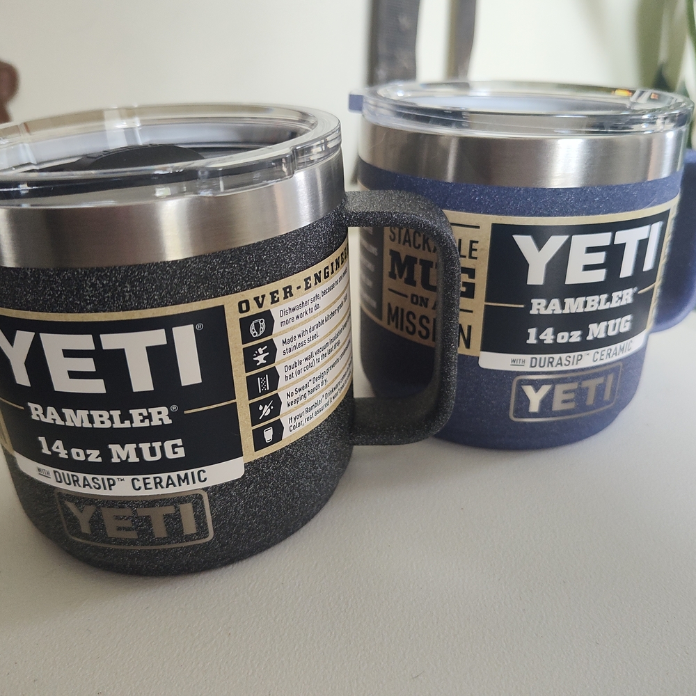 Set Of YETI Rambler 14oz Mugs - Black Stone And Moon Dust Blue ($40 For Both)